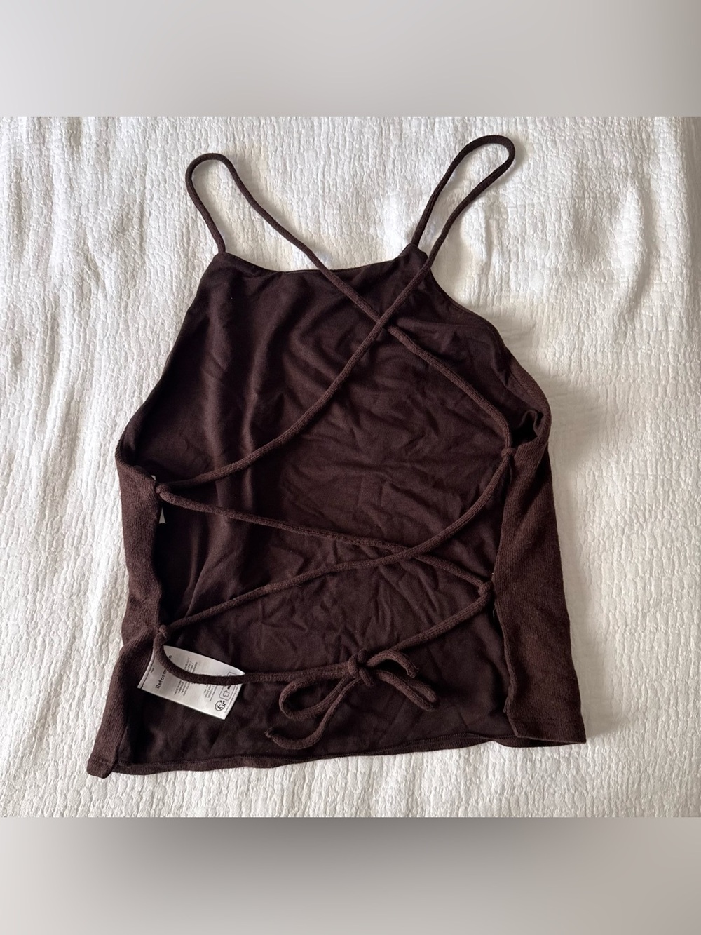 Reformation Vevina Knit Top Brown Open Back Tie Up - Picture 6 of 8